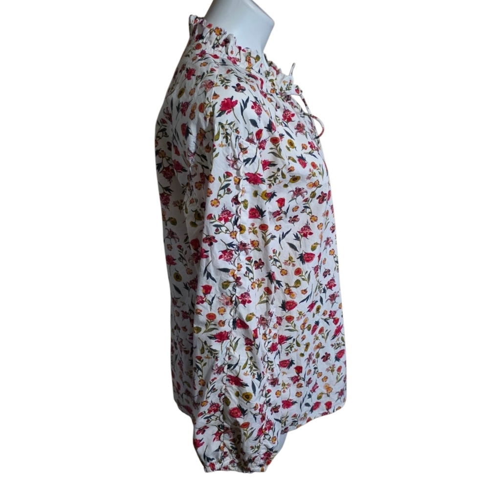 J.Crew Scalloped Tie Neck Top In Vintage Floral White Size M - Picture 5 of 15